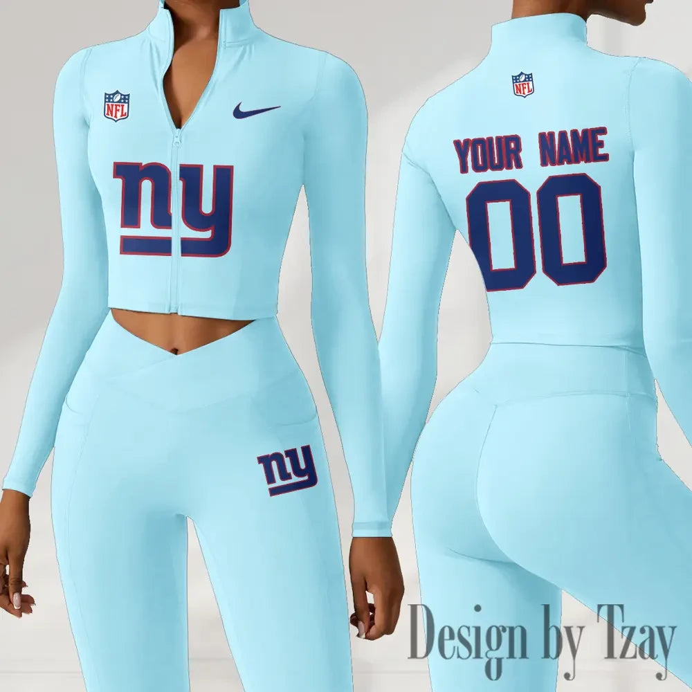 New York Giants Women Activewear Set 2 Piece Crop Jacket and High Waist Leggings SPTZSTW222