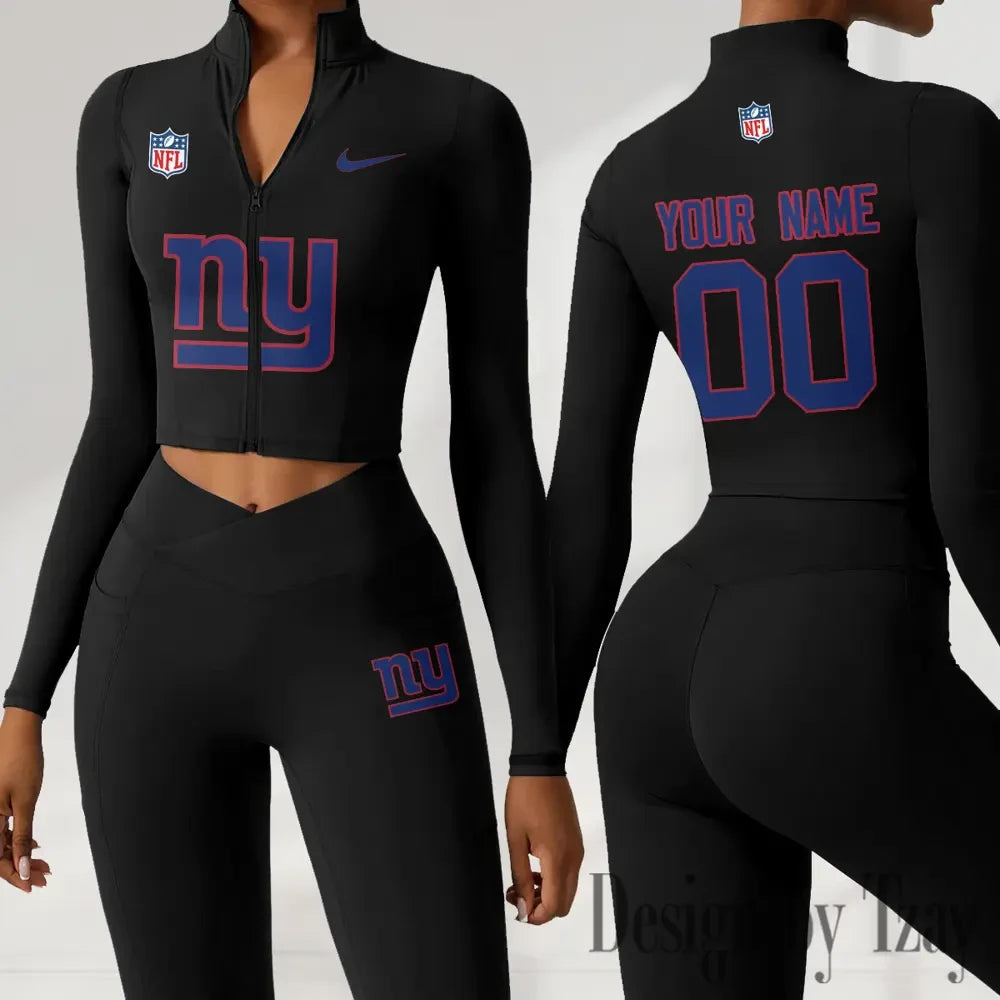 New York Giants Women Activewear Set 2 Piece Crop Jacket and High Waist Leggings SPTZSTW222