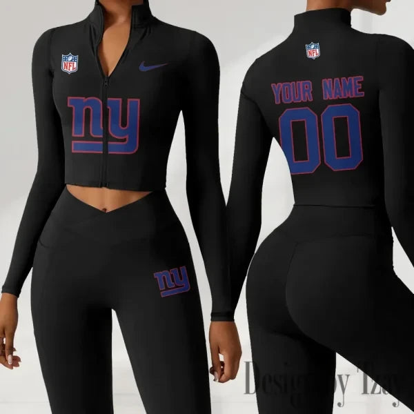 New York Giants Women Activewear Set 2 Piece Crop Jacket and High Waist Leggings SPTZSTW222