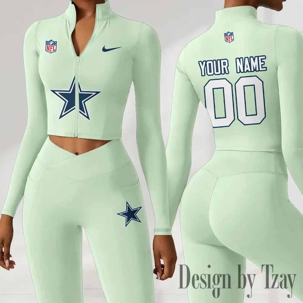 Dallas Cowboys Women Activewear Set 2 Piece Crop Jacket and High Waist Leggings SPTZSTW207