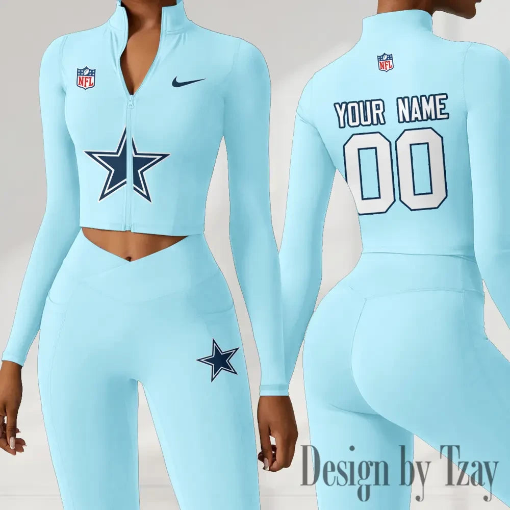 Dallas Cowboys Women Activewear Set 2 Piece Crop Jacket and High Waist Leggings SPTZSTW207