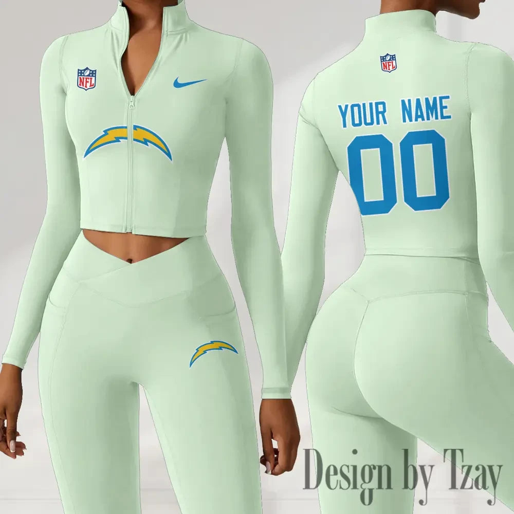 Los Angeles Chargers Women Activewear Set 2 Piece Crop Jacket and High Waist Leggings SPTZSTW216