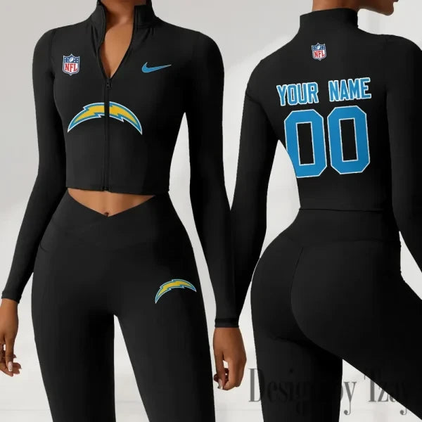 Los Angeles Chargers Women Activewear Set 2 Piece Crop Jacket and High Waist Leggings SPTZSTW216