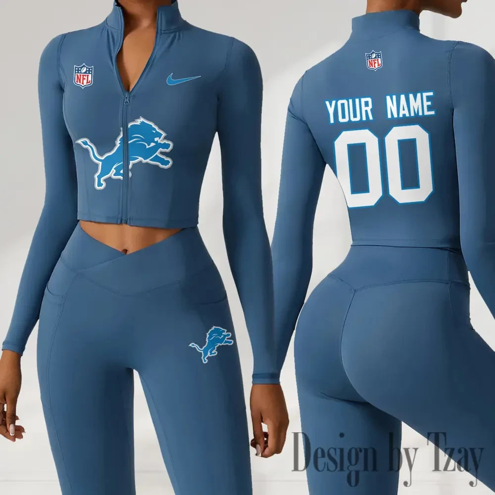 Detroit Lions Women Activewear Set 2 Piece Crop Jacket and High Waist Leggings SPTZSTW209