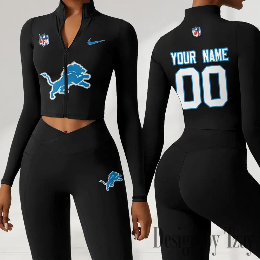 Detroit Lions Women Activewear Set 2 Piece Crop Jacket and High Waist Leggings SPTZSTW209