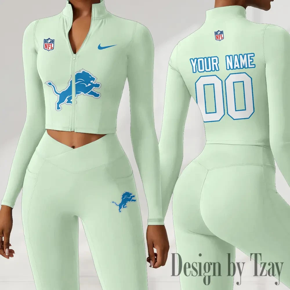 Detroit Lions Women Activewear Set 2 Piece Crop Jacket and High Waist Leggings SPTZSTW209