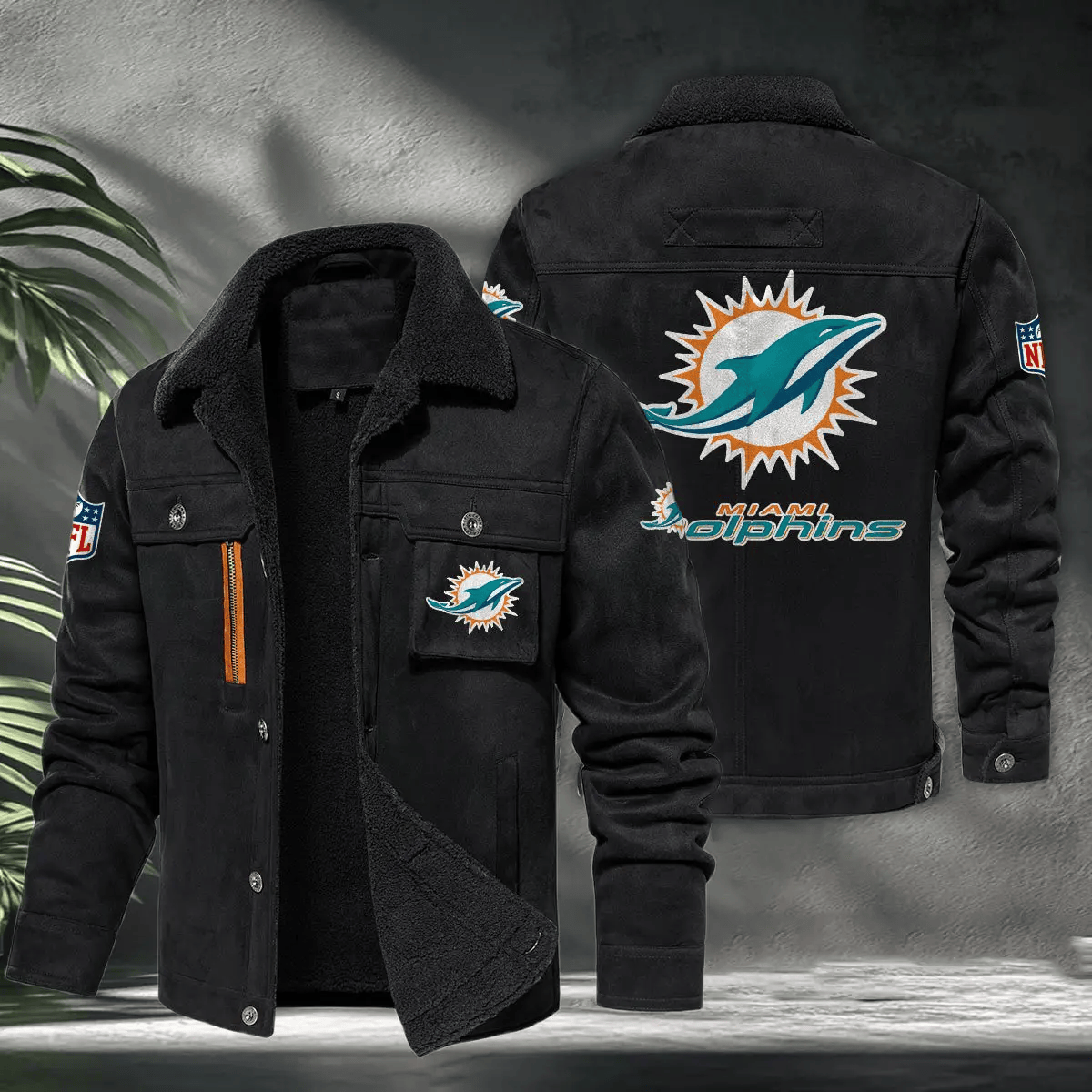 Miami Dolphins PURHLA020 Fur Collar Winter Casual Jacket