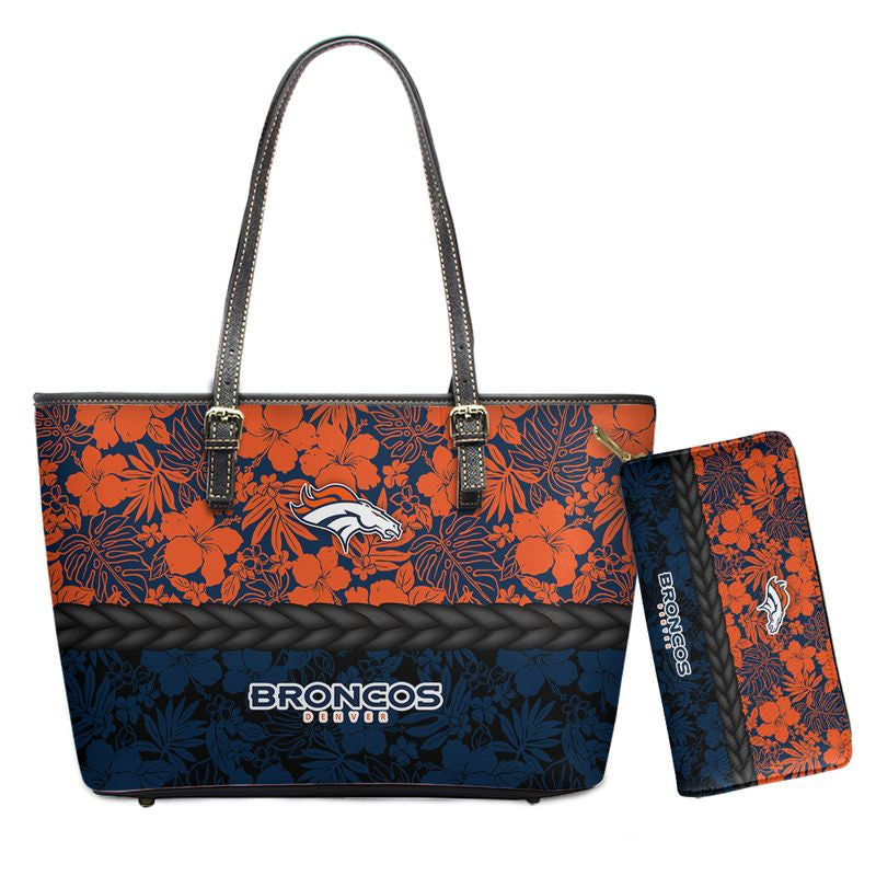 Denver Broncos Hawaii Flower Pattern Limited Edition Tote Bag and Wallet NLA020007