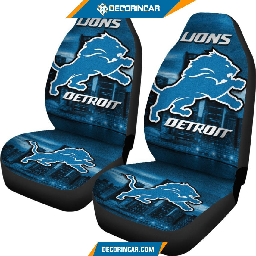 Detroit Lions Car Seat Covers Detroit Lions Logo City Background Seat Covers GTS010873
