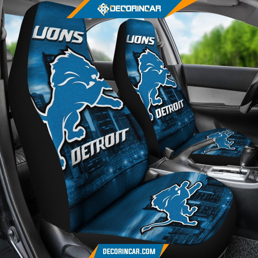Detroit Lions Car Seat Covers Detroit Lions Logo City Background Seat Covers GTS010873