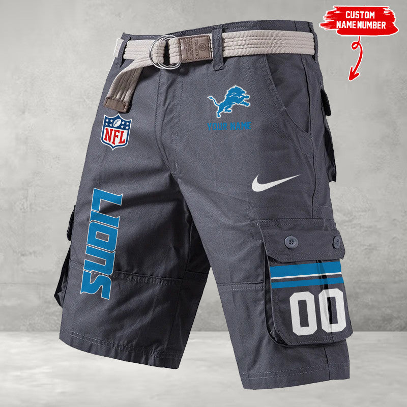 Detroit Lions Men's Cargo Shorts Button Trend Unique Design Team S9CSBT018