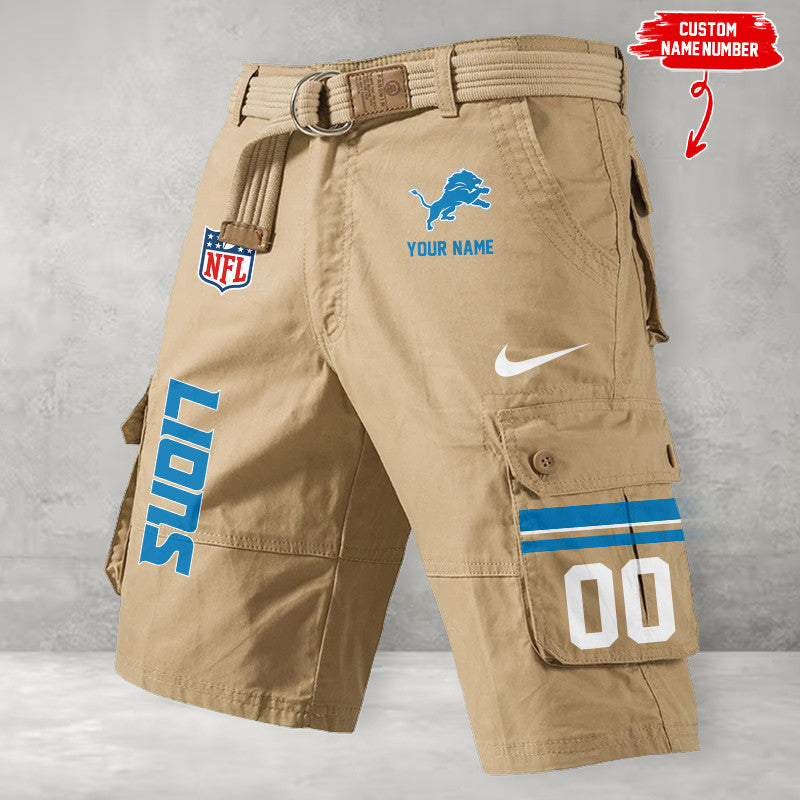 Detroit Lions Men's Cargo Shorts Button Trend Unique Design Team S9CSBT018
