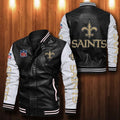 Signature Series Leather Jacket — Plush Sherpa Lining New Orleans Saints HVKE1029