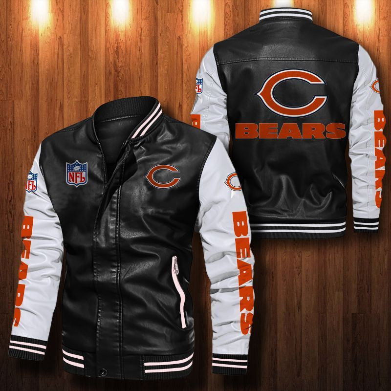 Signature Series Leather Jacket — Plush Sherpa Lining Chicago Bears HVKE1013