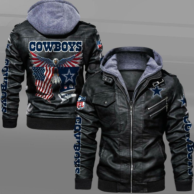 Dallas Cowboys HVKC7220 - Premium & Ultra-Thick Leather Jacket with Fleece Hood
