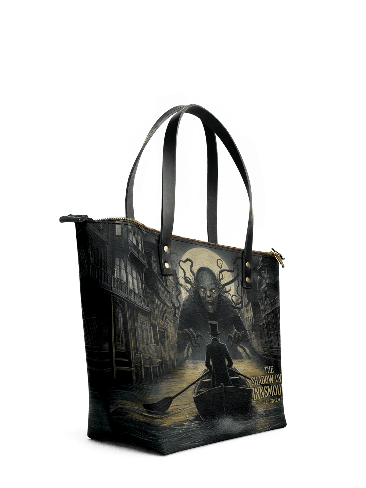 "The Shadow Over Innsmouth" Leather Tote Bag