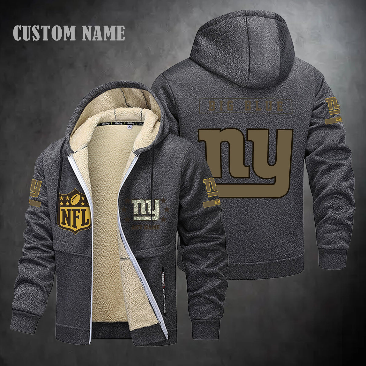 New York Giants NFL-Lamb Fleece Thick Coat- Custom name 10154094N