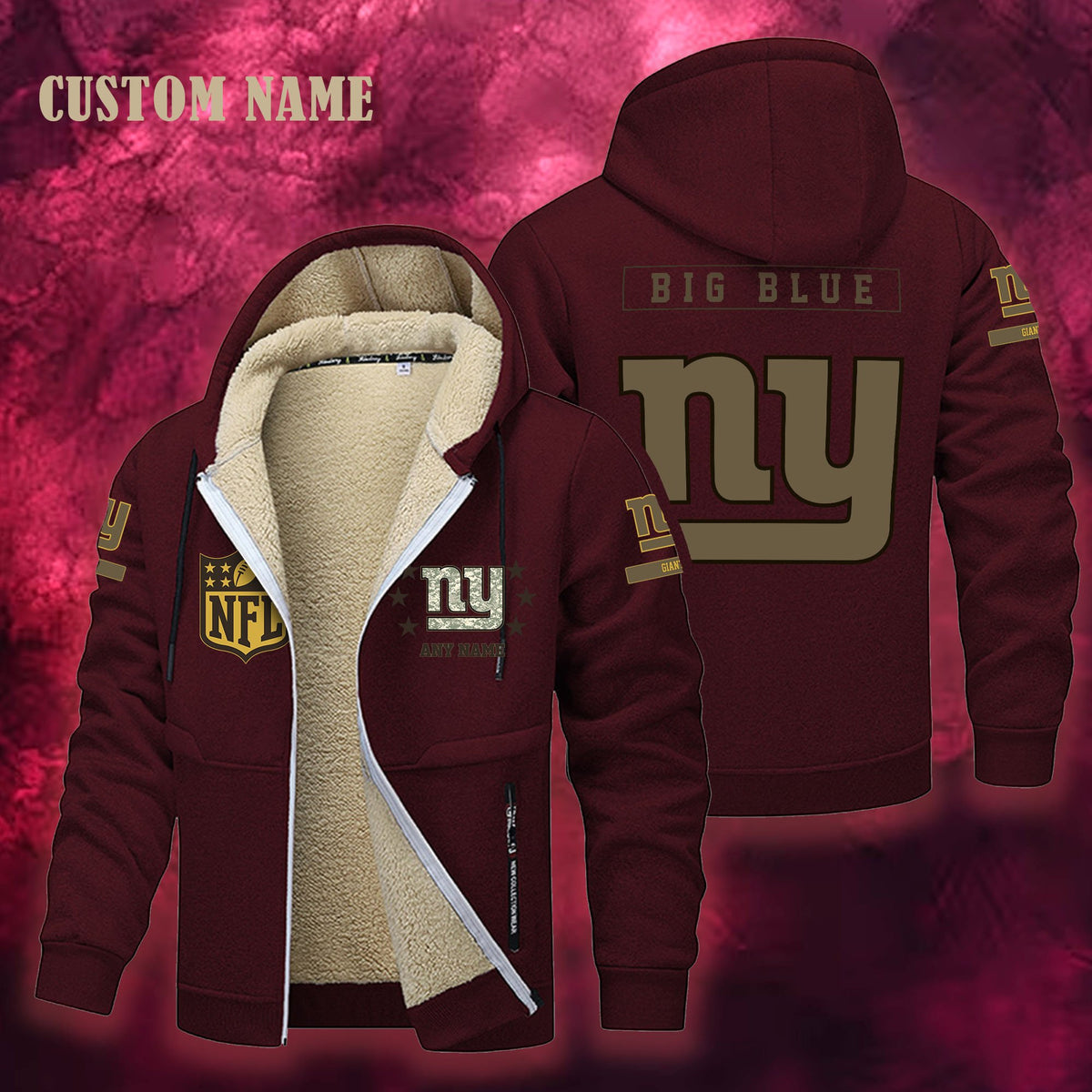 New York Giants NFL-Lamb Fleece Thick Coat- Custom name 10154094N