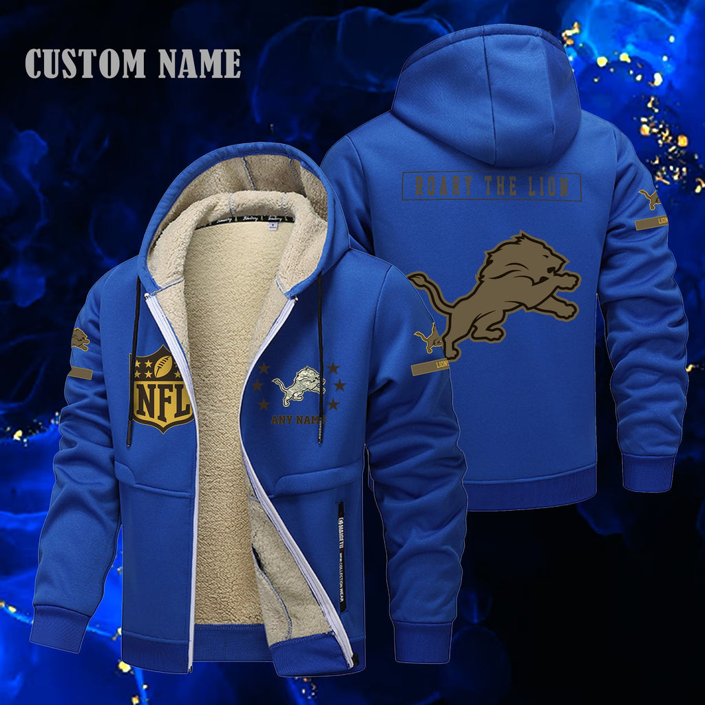 Detroit Lions NFL-Lamb Fleece Thick Coat- Custom name 10154094N