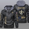 New Orleans Saints Premium & Ultra-Thick Leather Jacket with Fleece Hood 23
