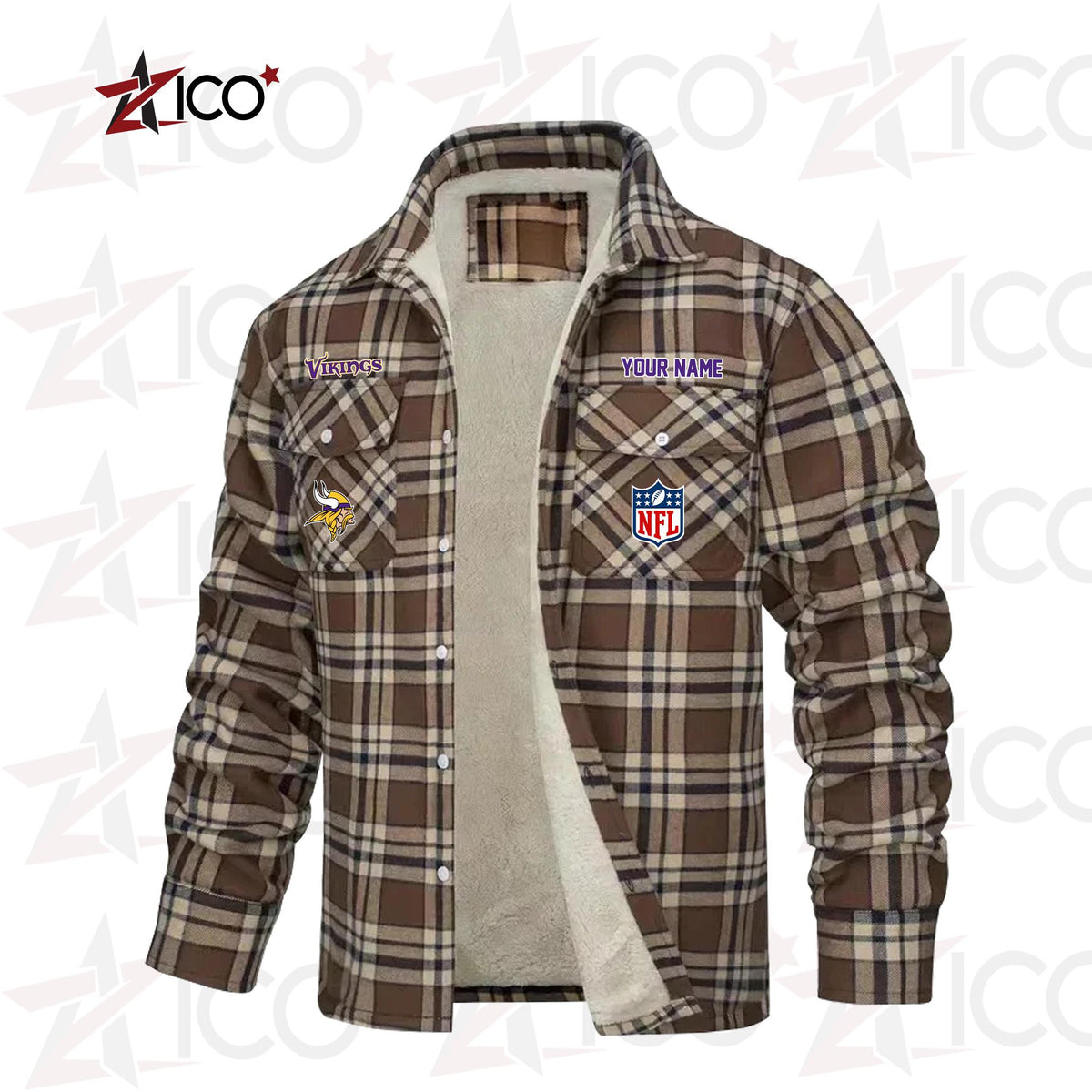 Minnesota Vikings Fleece Flannel Plaid Jacket TG53