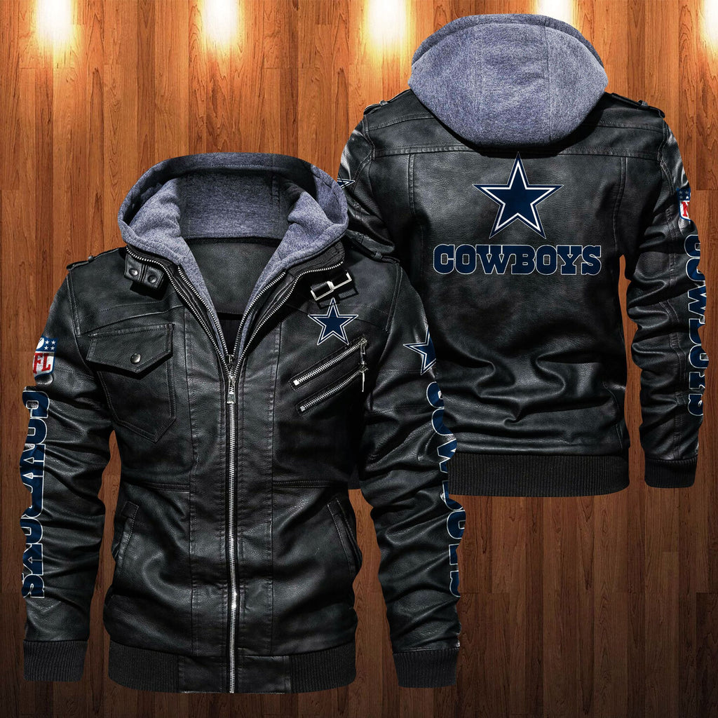 Dallas Cowboys HVKC1242 - Premium & Ultra-Thick Leather Jacket with Fleece Hood