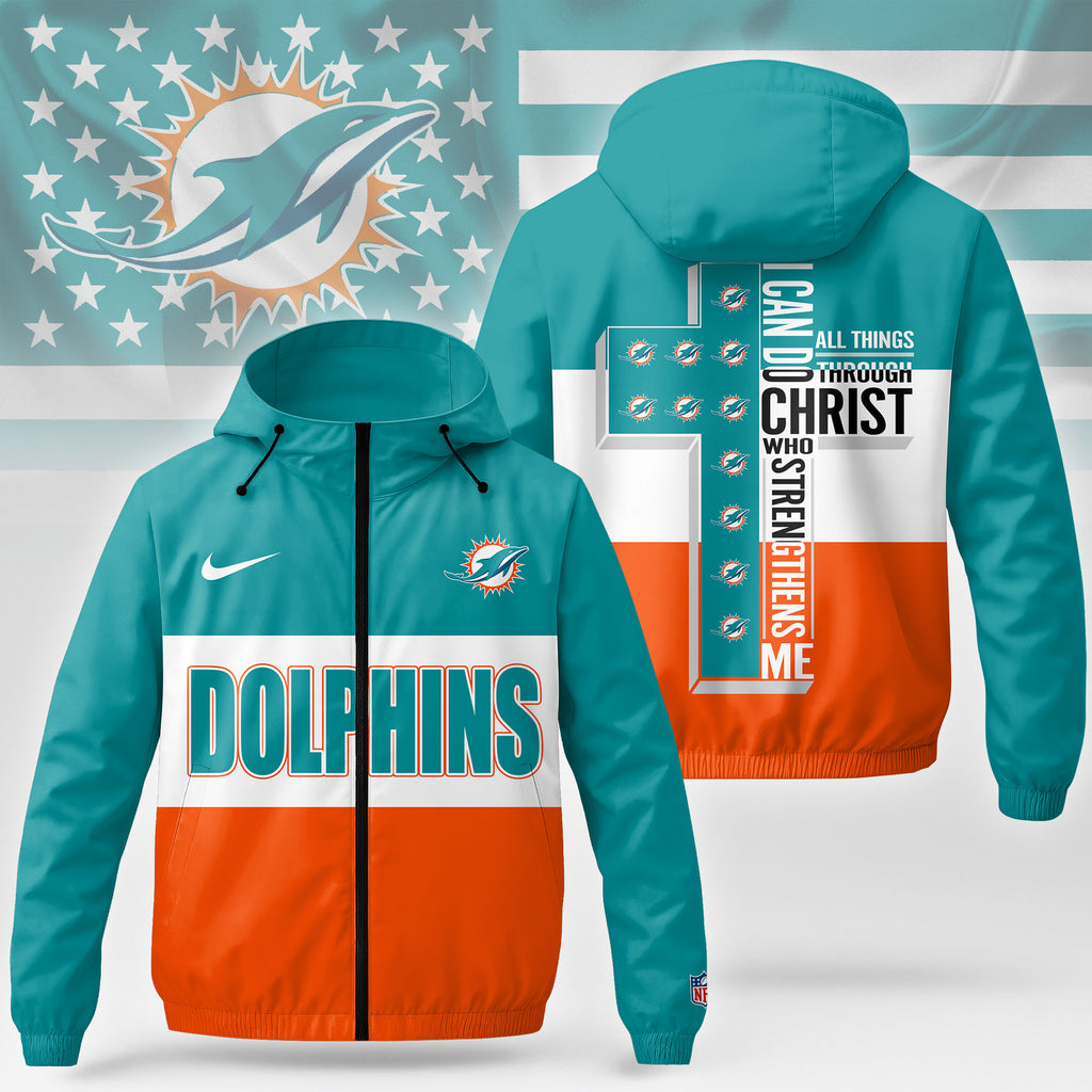 Miami Dolphins | Premium NFL Strength Through Christ Windbreaker Jacket NTH1