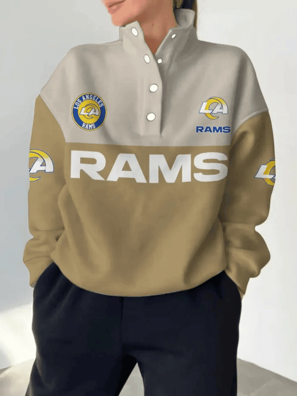 Los Angeles Rams New Design Casual Snap Mockneck Pullover Sweatshirt SPTCSMPS089