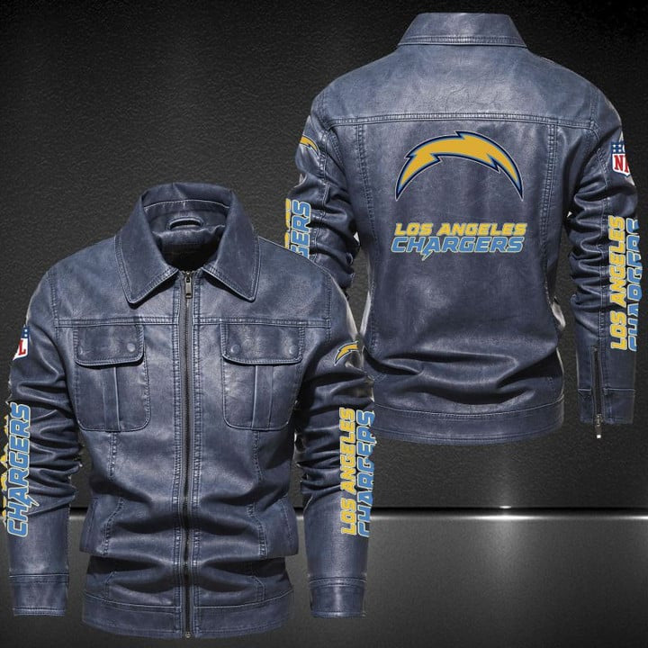 Los Angeles Chargers Collared Leather Jacket For Sport Fan AZCCLJ003