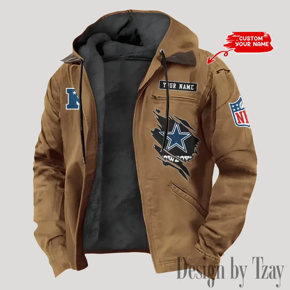 Dallas Cowboys Men's Casual Padded Jacket Hooded Trending 2026 SPTPJH138