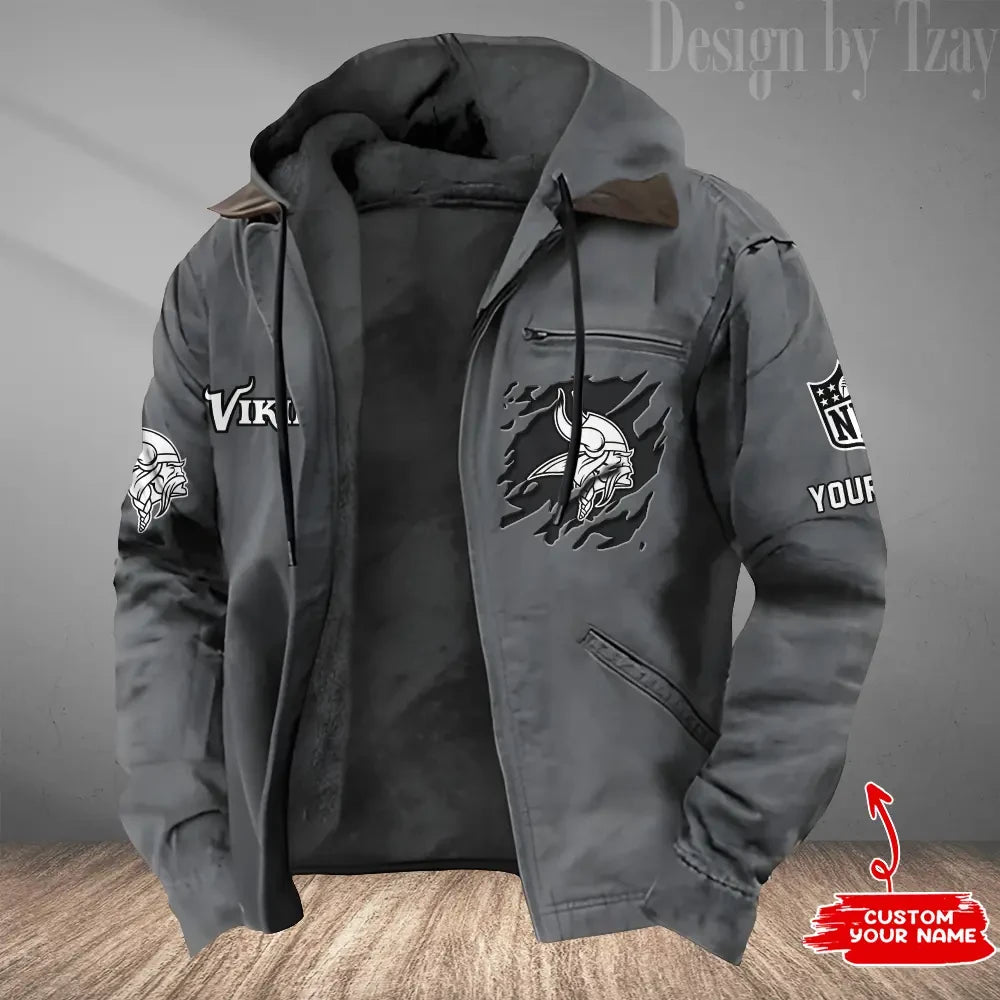 Minnesota Vikings Men's Casual Padded Jacket Hooded Trending 2026 SPTPJH054