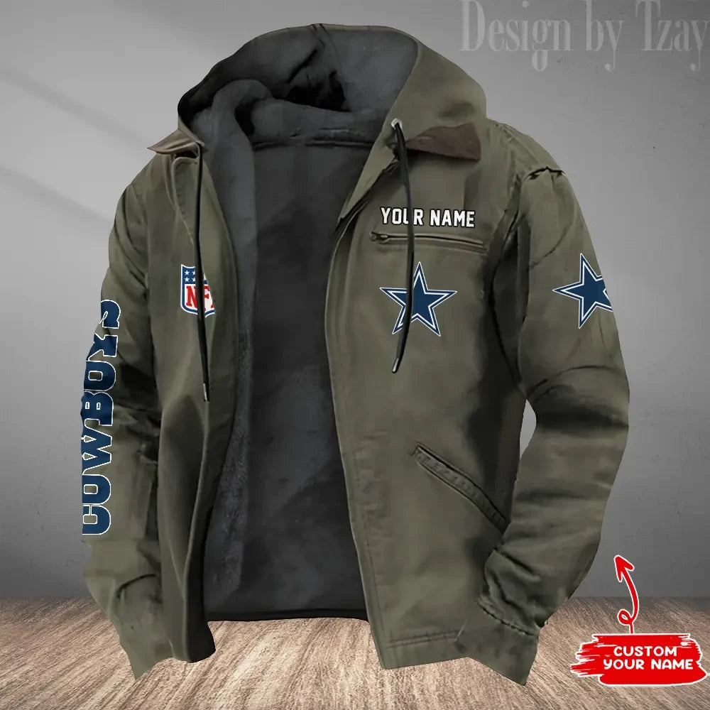 Dallas Cowboys Men's Casual Padded Jacket Hooded Trending 2026 SPTPJH074