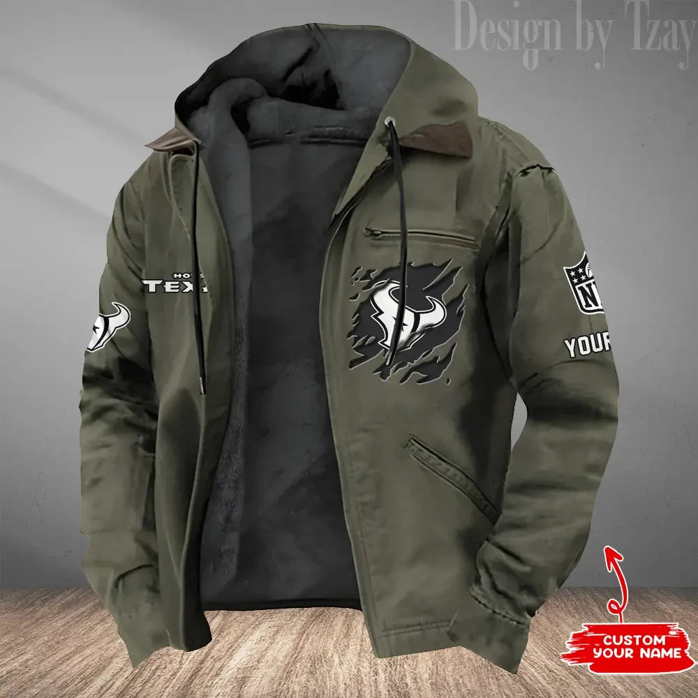 Houston Texans Men's Casual Padded Jacket Hooded Trending 2026 SPTPJH046