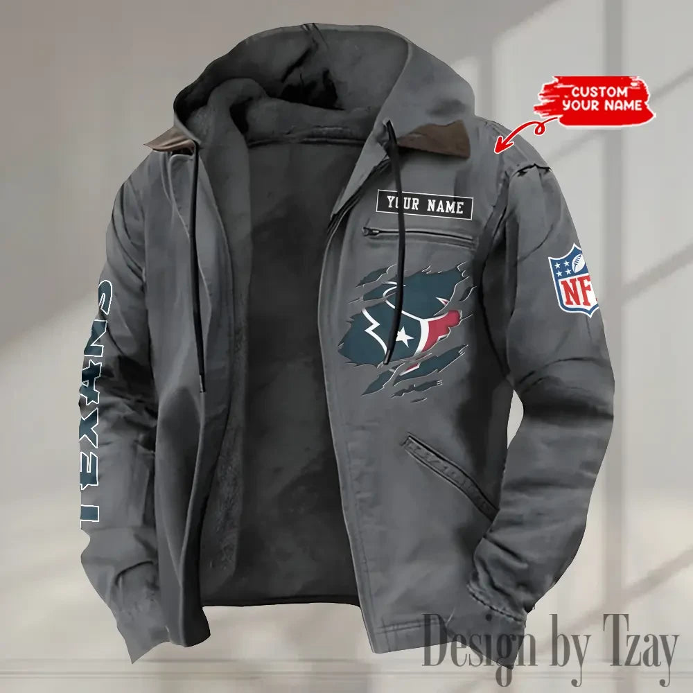 Houston Texans Men's Casual Padded Jacket Hooded trending 2026 SPTPJH013