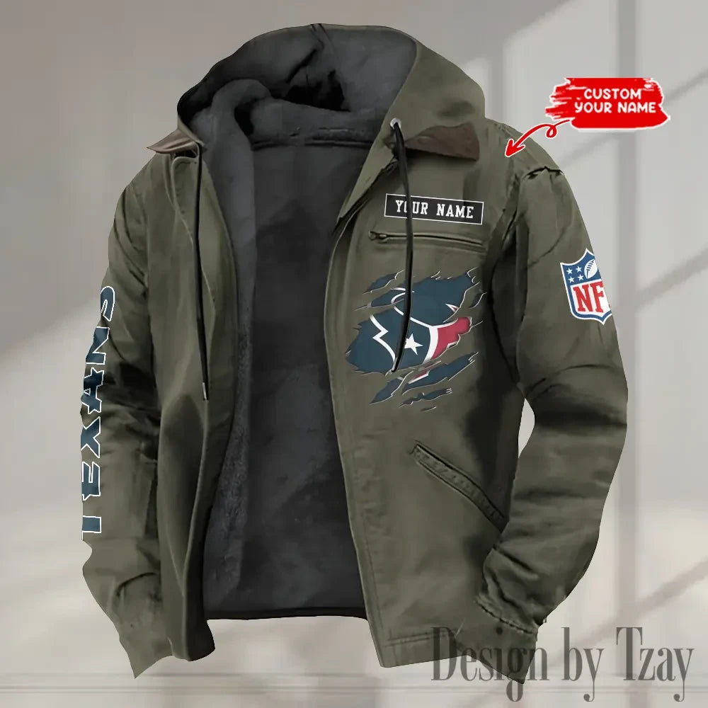 Houston Texans Men's Casual Padded Jacket Hooded trending 2026 SPTPJH013