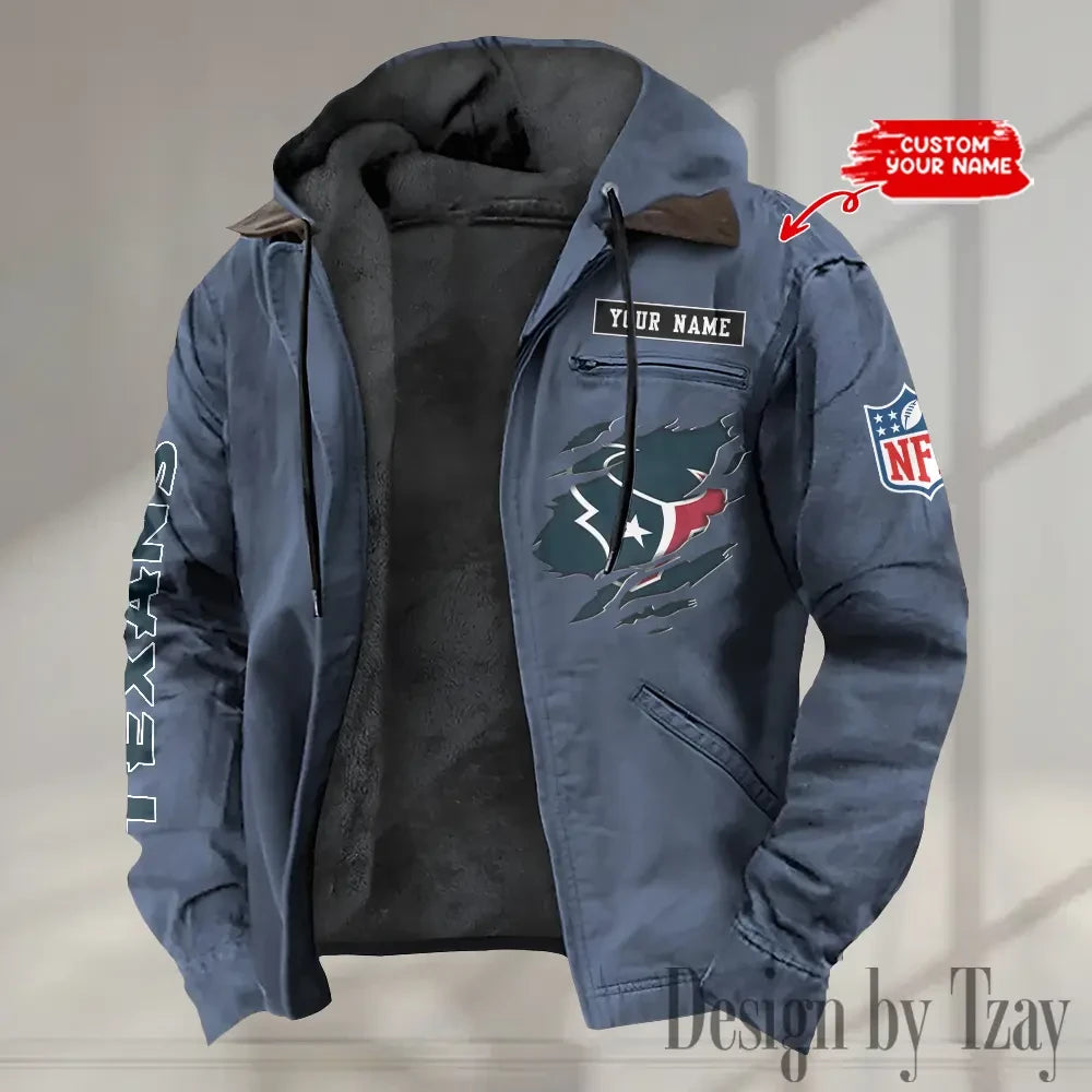 Houston Texans Men's Casual Padded Jacket Hooded trending 2026 SPTPJH013