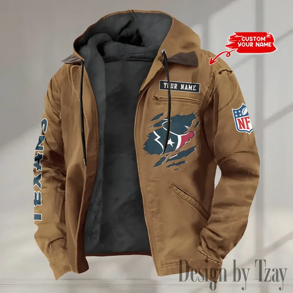 Houston Texans Men's Casual Padded Jacket Hooded trending 2026 SPTPJH013