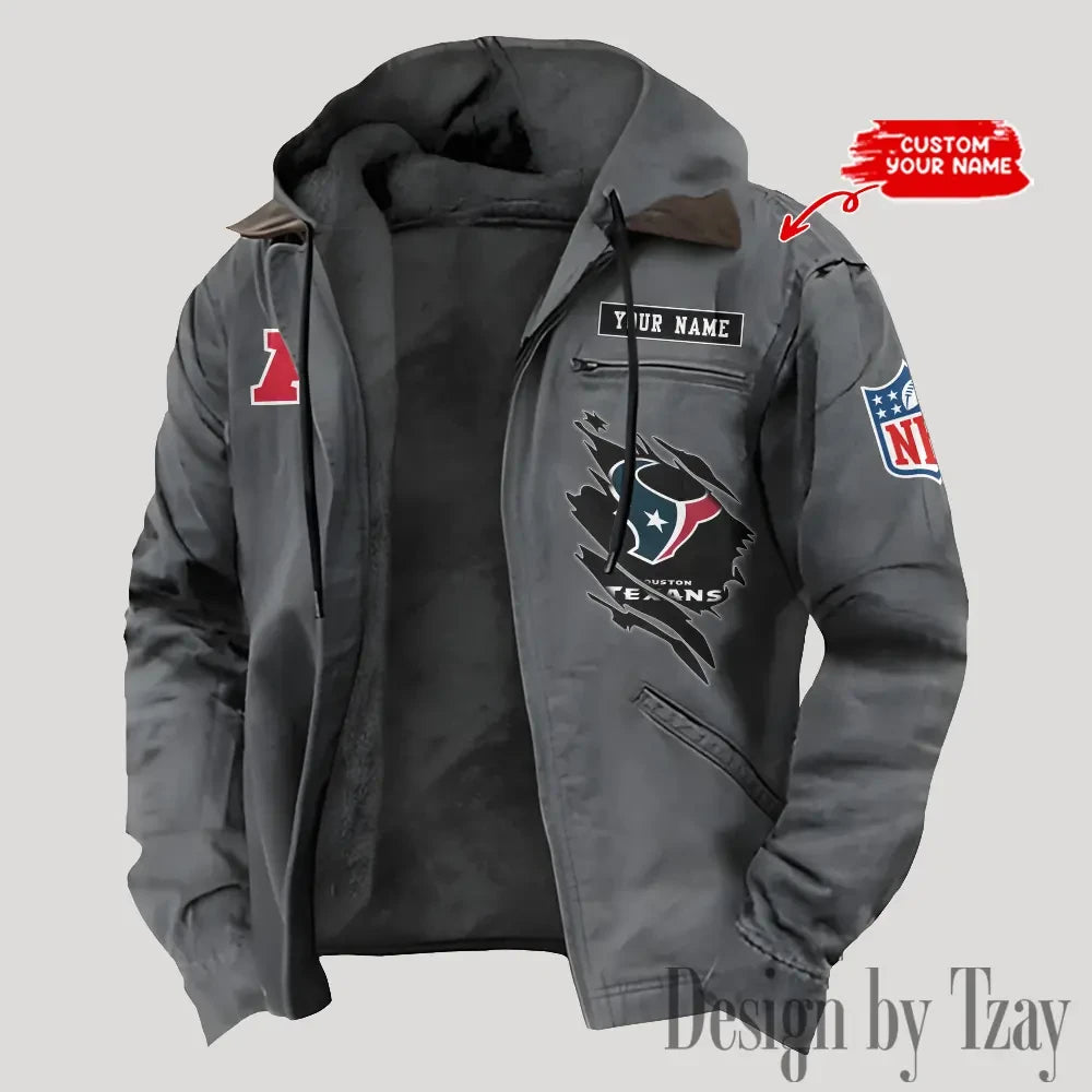 Houston Texans Men's Casual Padded Jacket Hooded Trending 2026 SPTPJH142