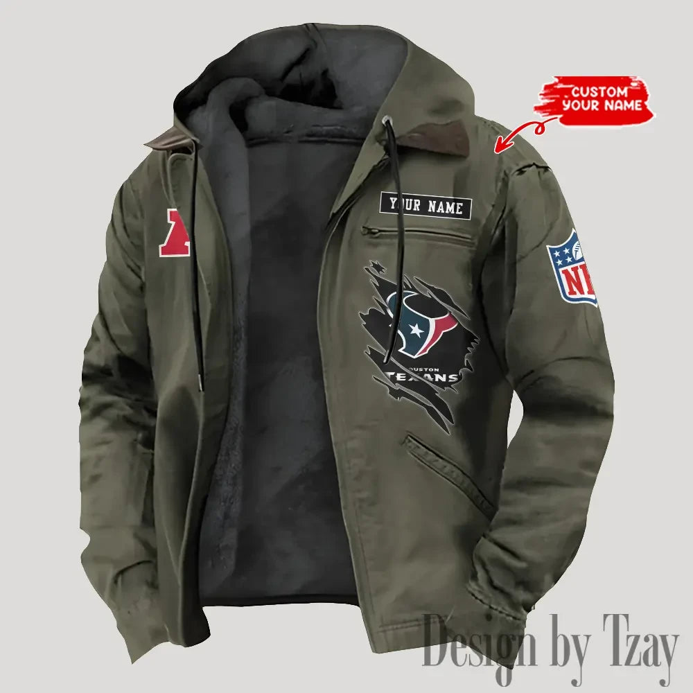 Houston Texans Men's Casual Padded Jacket Hooded Trending 2026 SPTPJH142