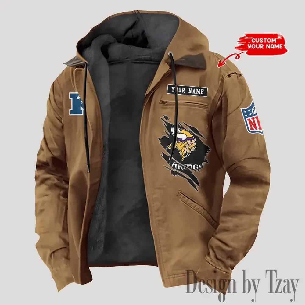 Minnesota Vikings Men's Casual Padded Jacket Hooded Trending 2026 SPTPJH150