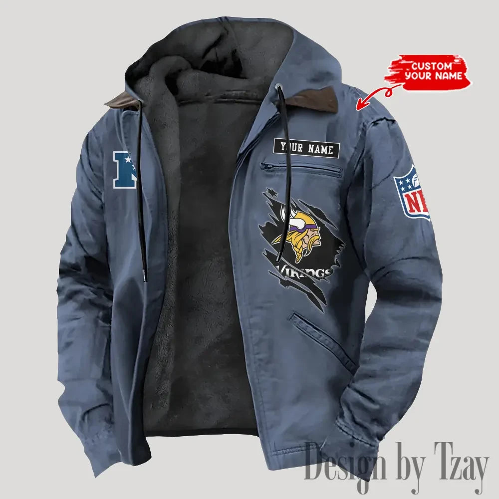 Minnesota Vikings Men's Casual Padded Jacket Hooded Trending 2026 SPTPJH150