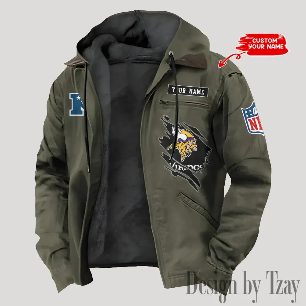 Minnesota Vikings Men's Casual Padded Jacket Hooded Trending 2026 SPTPJH150