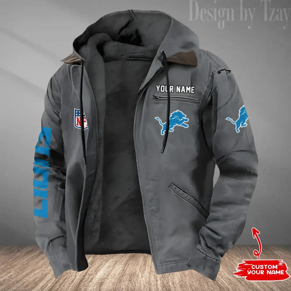 Detroit Lions Men's Casual Padded Jacket Hooded Trending 2026 SPTPJH076