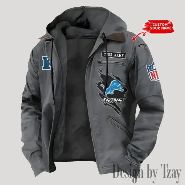Detroit Lions Men's Casual Padded Jacket Hooded Trending 2026 SPTPJH140