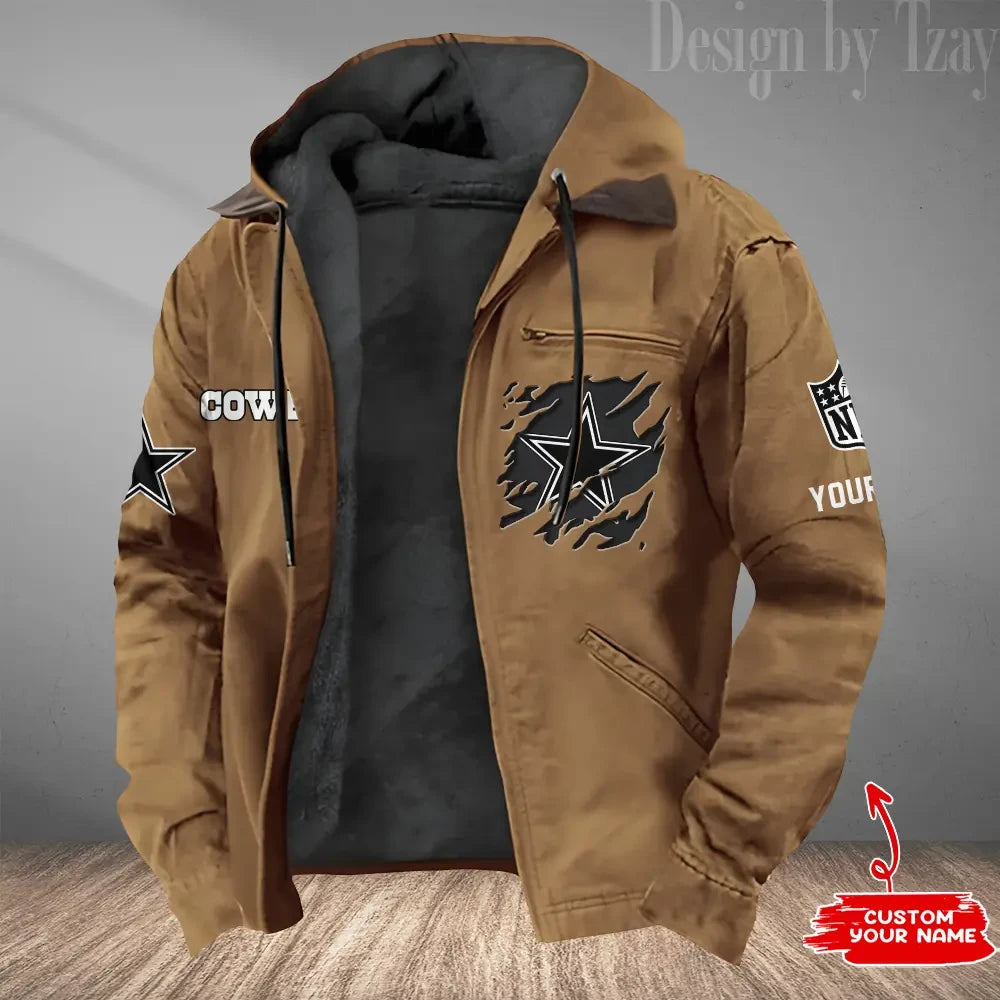 Dallas Cowboys Men's Casual Padded Jacket Hooded Trending 2026 SPTPJH042