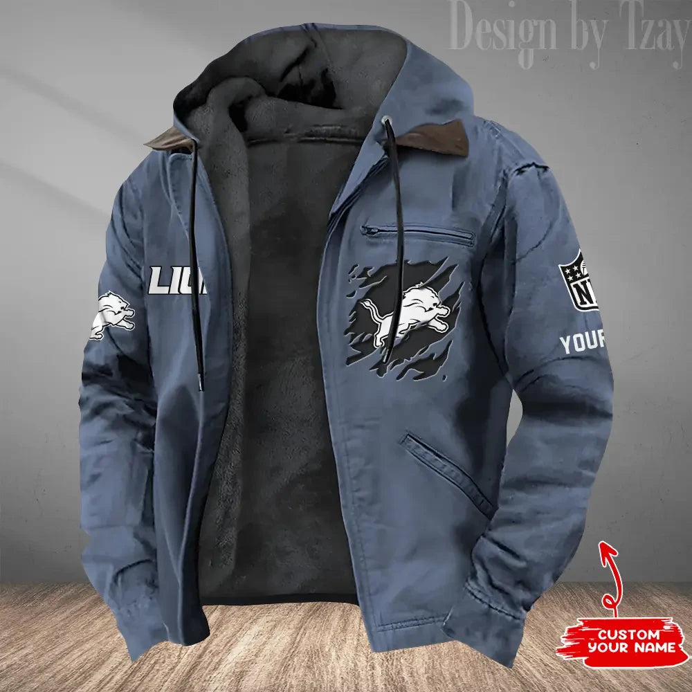 Detroit Lions Men's Casual Padded Jacket Hooded Trending 2026 SPTPJH044