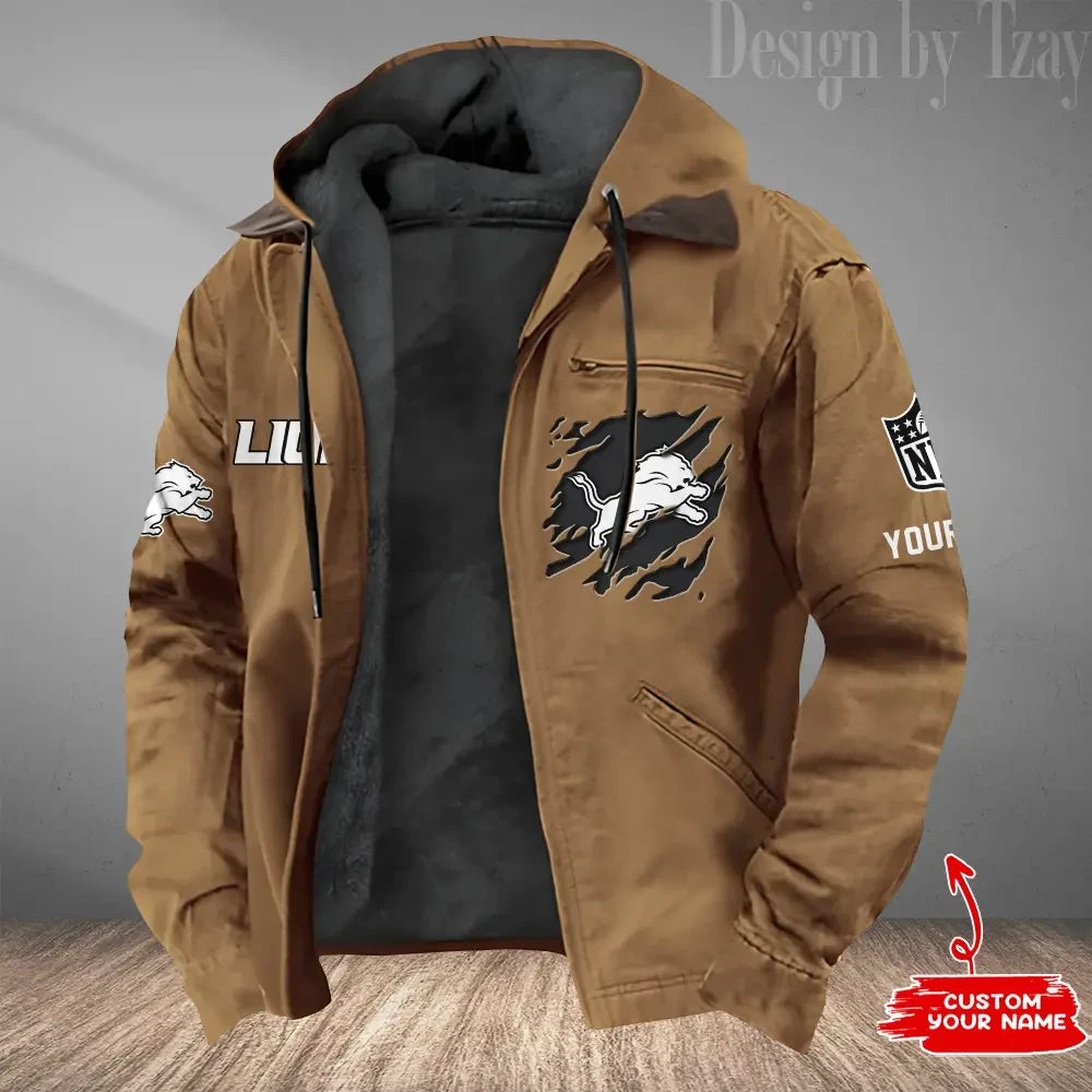 Detroit Lions Men's Casual Padded Jacket Hooded Trending 2026 SPTPJH044
