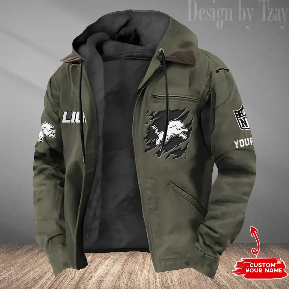 Detroit Lions Men's Casual Padded Jacket Hooded Trending 2026 SPTPJH044