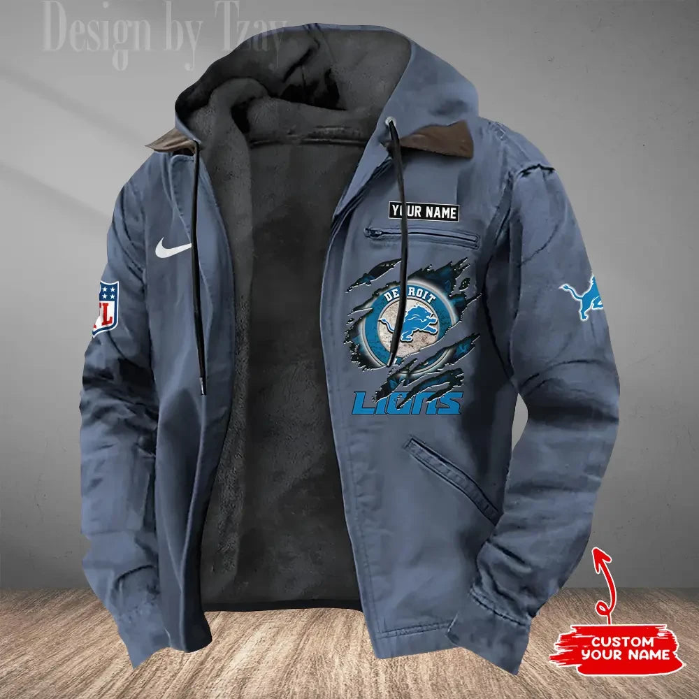 Detroit Lions Men's Casual Padded Jacket Hooded Trending 2026 SPTPJH172