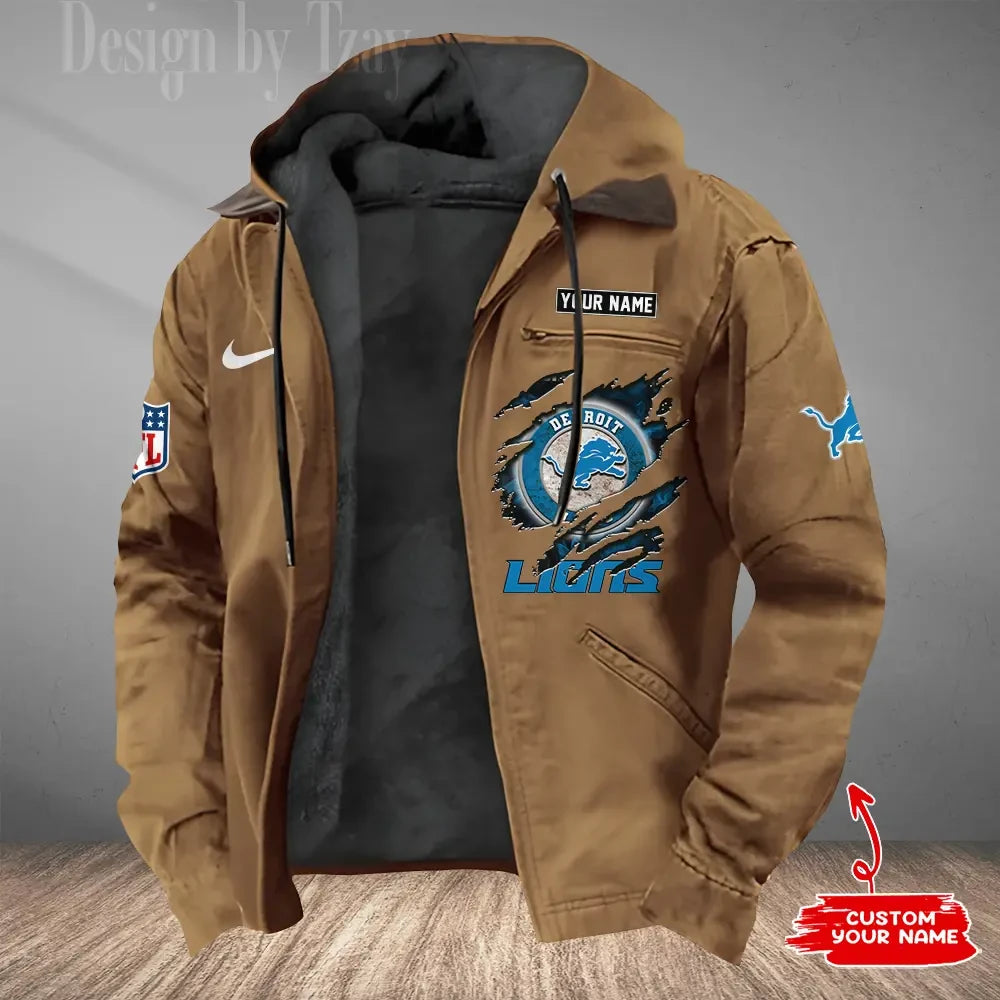 Detroit Lions Men's Casual Padded Jacket Hooded Trending 2026 SPTPJH172